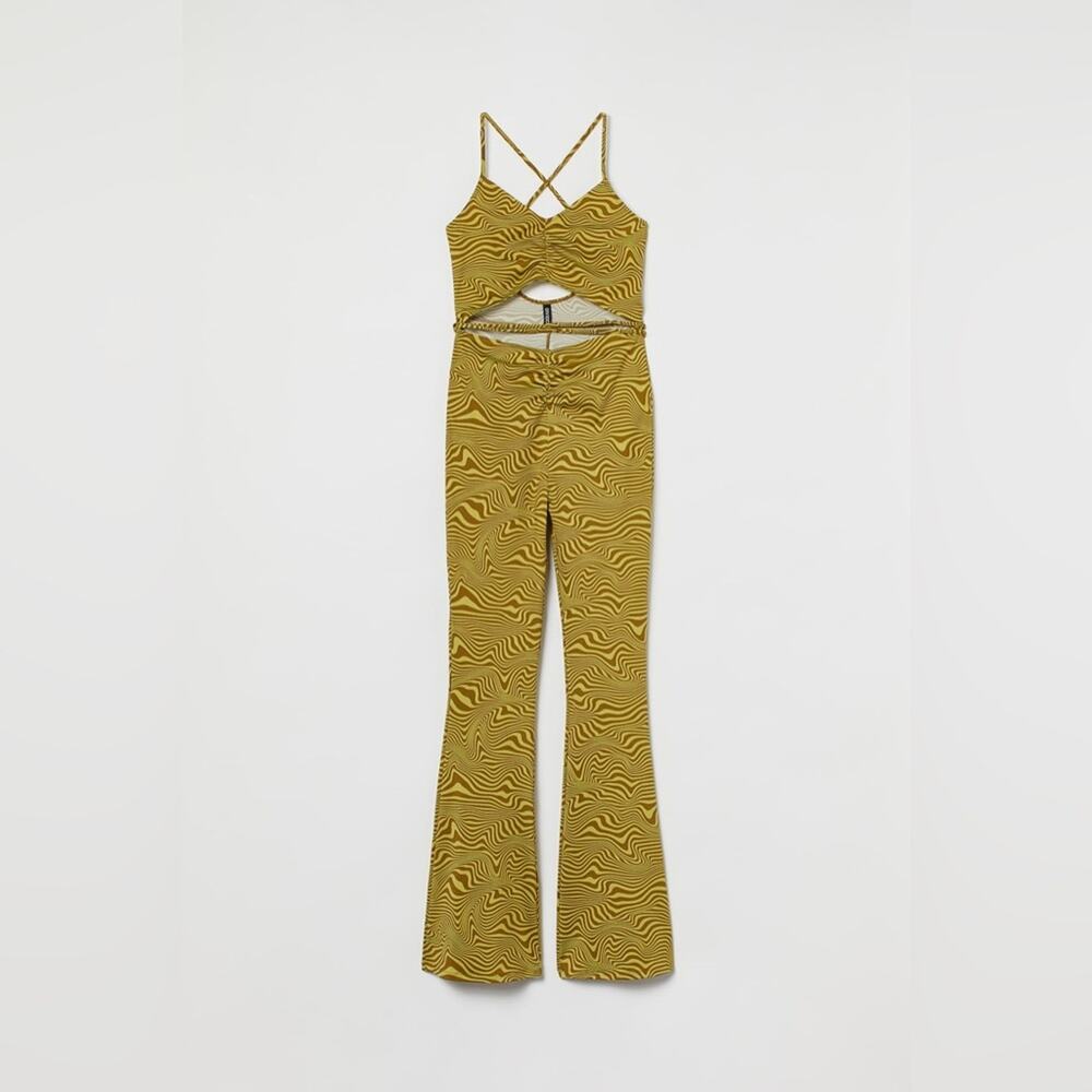 H&M Divided Fitted Wavy 70s Festival Jumpsuit Cutouts Crossover Spaghetti Straps